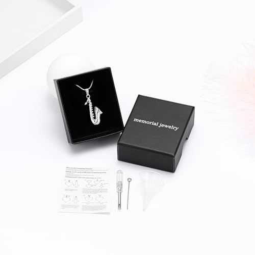 memorial jewelry Music Urn Saxophone Horn Chain Necklace Cremation Ash Keepsake Pendant - color: Silver