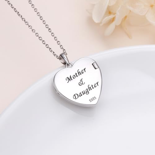 DAOCHONG Heart Locket Necklace Photo Memory Jewelry for Women | Sterling Silver Cremation Pendant | Holds 2 Photos | Keepsake for Women Mom Grandma Daughter | Memorial for Loved Ones & Pets - style: Mother and Daughter Photo Locket