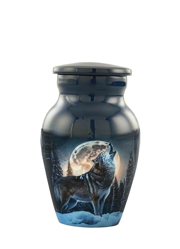 Midnight Wolves Handcrafted Keepsake Urn - 2 Mini Cremation Urns for Ashes Howling at The Moon Sharing Wolf Moonlit Memorial Token (Keepsake Urns Set of 2), Dark Blue - size: Mini