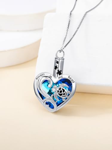 WINNICACA Urn Necklaces for Ashes 925 Sterling Silver Tree of Life Heart Cremation Jewelry for Ashes Jewelry Gifts for Human Ashes Keepsake Memorial Jewelry for Women Men - style: 5-Turtle Urn