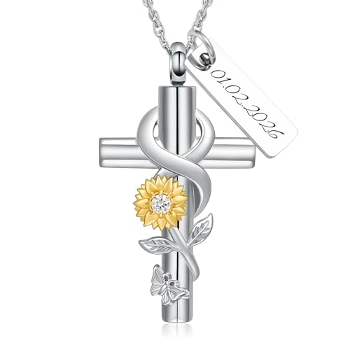 shajwo Sunflower Urn Necklaces for Ashes for Women Men Cremation Jewelry Memorial Human Ashes Pendant - color: customize