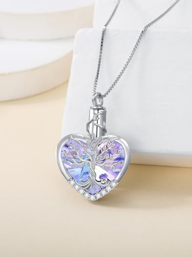 WINNICACA Urn Necklaces for Ashes 925 Sterling Silver Tree of Life Heart Cremation Jewelry for Ashes Jewelry Gifts for Human Ashes Keepsake Memorial Jewelry for Women Men - style: 2-Purple Crystal Tree of Life Urn