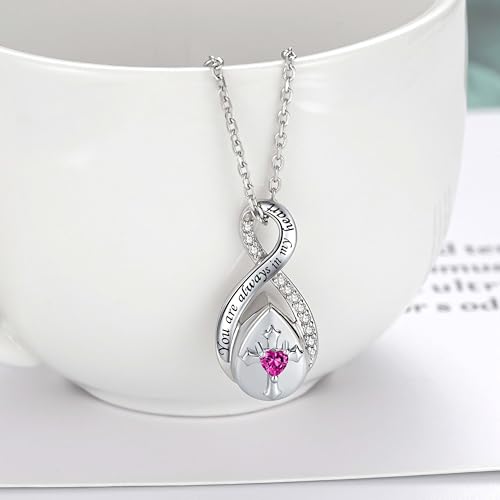 ZOEXUE Infinity Cross Cremation Jewelry - S925 Sterling Silver Cross Urn Necklace for Women - Birthstone Cross with Heart CZ Ashes Keepsake Pendant Memorial Urn Jewelry Gift for A Loss Loved Ones - color: rose