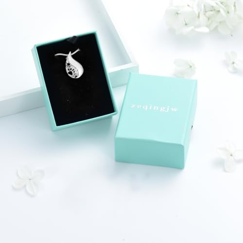 zeqingjw Pet Paw Print Teardrop Cremation Jewelry Stainless Steel Urn Necklace for Ashes for Dog/Cat Ashes Keepsake Gift for Pet Lovers - color: Silver