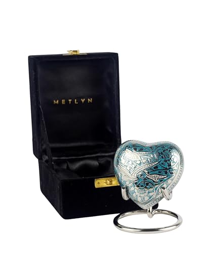 Heart Shaped Brass Small Urn for Human Ashes Keepsake with Engraved Birds – Mini Cremation Urn with Velvet Box & Brass Stand – Memorial Keepsake for Ashes of Adult Male, Female and Infant (Green) - color: Green
