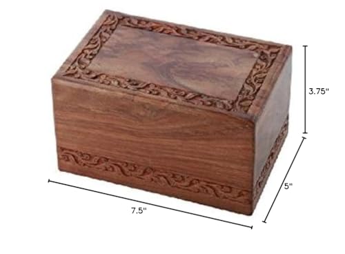 Solid Rosewood Border Engraving Handcarved Cremation Urn - Medium, Wooden Urn