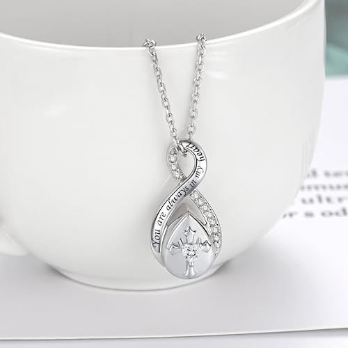 ZOEXUE Infinity Cross Cremation Jewelry - S925 Sterling Silver Cross Urn Necklace for Women - Birthstone Cross with Heart CZ Ashes Keepsake Pendant Memorial Urn Jewelry Gift for A Loss Loved Ones - color: White