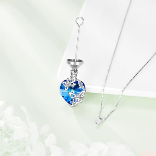 TOUPOP Sterling Silver Urn Necklace for Ashes with Crystal Memorial Keepsake Dragonfly/Butterfly/Cardinal/Cat/Dolphin Cremeation Jewelry Birthday Mothers Day Christmas Gifts for Her Women - style: Butterfly