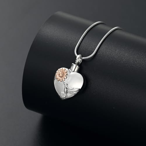 Urn Necklace for Ashes Sunflower Cross Necklace Cremation Jewelry Ashes Necklace for Human Women Pets Sunshine Pendant Keepsake Jewelry for Ashes - color: Bird-Rose gold