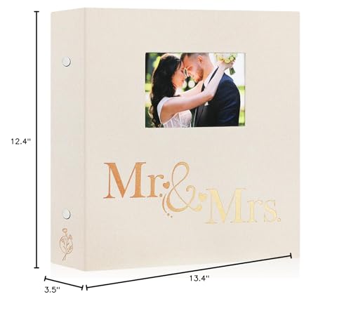 Lanpn Wedding Photo Album 4x6 1000 Pocket Photos Slip in, Linen Cover Large Capacity Newlywed Marriage Window Album Hold 1000 Horizontal Vertical Photos (Mr & Mrs, Beige) - color: Beige, size: 1000 Photos