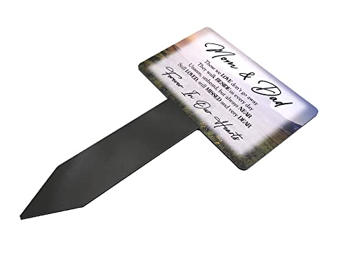 Mom & Dad Memorial Plaque Stake. Beautiful, eye-catching, waterproof grave marker printed with a landscape image and a remembrance poem. (Landscape)