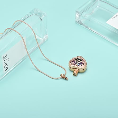 Heart Urn Necklace For Ashes Birthstone Pet Memorial Jewelry Dog Paw Print Cremation Pendant Stainless Steel Keepsake Gift For Pet Lovers - color: Rosegold purple