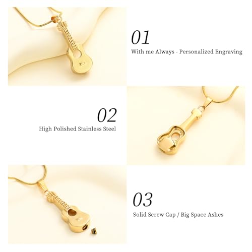 Oinsi Guitar Urn Necklace for Ashes Cremation Pendants Jewelry Ashes Holder Memorial Urn Necklace Cremation Jewelry for Human with Filling Kits - color: Gold