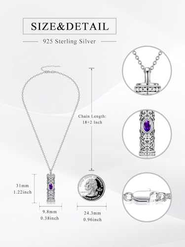Seiyang Urn Necklace for Ashes 925 Sterling Silver Cremation Necklace with Birthstone Memorial Cremation Jewelry for Women Loved One - color: 02-February, style: Style A