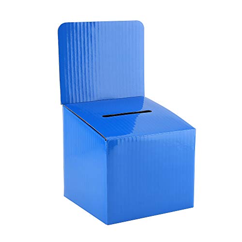 Raffle Ticket Donation Collection Ballot Box Reusable Sturdy thick Cardboard with Slot comment Suggestion Box With Removable Header 6H x 6W x 6D, Display area 6H x 6W(Blue 5 pack) - color: Blue
