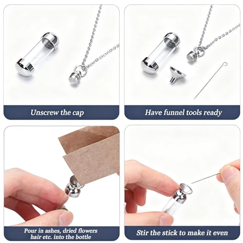 weikui Vial Necklace Glass Vial Pendant Set of 8 Stainless Steel Glass Container Urn Necklace for Ash Cremation Jewelry Ashes Holder Memorial Pendant - color: Purple