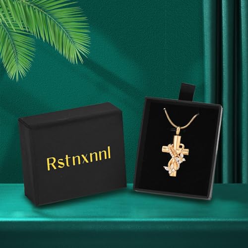 Butterfly Cross Cremation Jewelry Urn Necklaces Stainless Steel Cross Urn Necklaces for Ashes Memorial Keepsake Pendant for Women Gifts With Funnel Kit & Bag - color: Gold+White