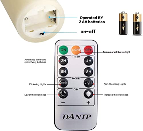 DANIP Ivory LED flameless Candle, with Embedded Star String, 3-Piece LED Candle Set, with 11 Button Remote Control, 24-Hour Timer Function, Dancing Flame, Real Wax, Battery Powered. (Ivory) - color: ivoryM#1*3