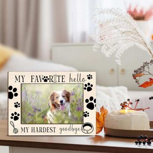 Dog Memorial Photo Frames for Dog Lover Bereavement Sympathy Frames for Loss of Pet Condolence Decor for Home Office My Favorite Hello and My Hardest Goodbye Wooden Frame 4x6 inches - JK0520