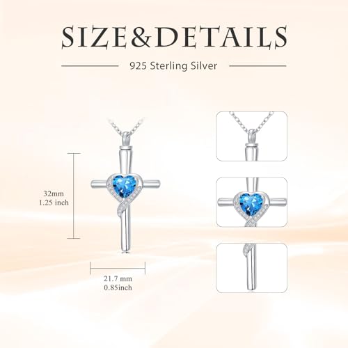 TOUPOP Cross Urn Necklaces for Ashes Birthstone Cremation Jewelry 925 Sterling Silver Cross Memorial Keepsake Funeral Jewelry for Women (with Funnel Filler) - color: 12-December-Topaz