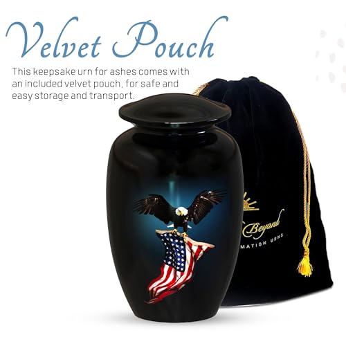 American Flag Eagle Cremation Urns for Human Ashes Adult Male & Female, Patriotic Urns for Funeral Burial Urns Adult Large Upto 200lbs | 200 Cu In (Up to 200 lbs), Hand-Finished Aluminum, Secure Threaded Lid, For Veterans and Service Members - color: Amer