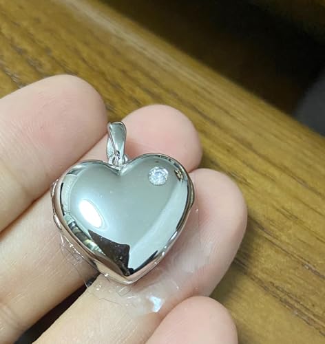YOUFENG Love Heart Locket Necklace That Holds Pictures S925 Silver Photo Lockets Gifts for Women Jewelry - color: Diamond