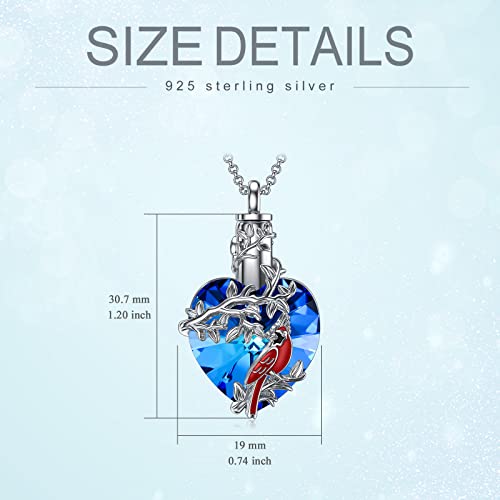 PELOVNY Urn Necklace for Ashes 925 Sterling Silver Butterfly Dragonfly Bee Phoenix Hummingbird Urn Necklaces Animal Crystal Cremation Jewelry for Ashes Cat Dog Pet Memorial Gifts - color: 06-Cardinal Urn