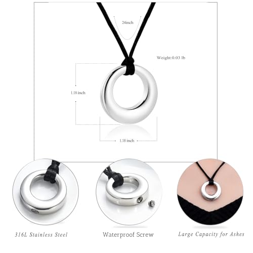 Hearbeingt Cremation Jewelry Urn Necklace for Ashes for Women Men, Circle of Life Eternity Memorial Pendant Ash Jewelry - color: Silvery