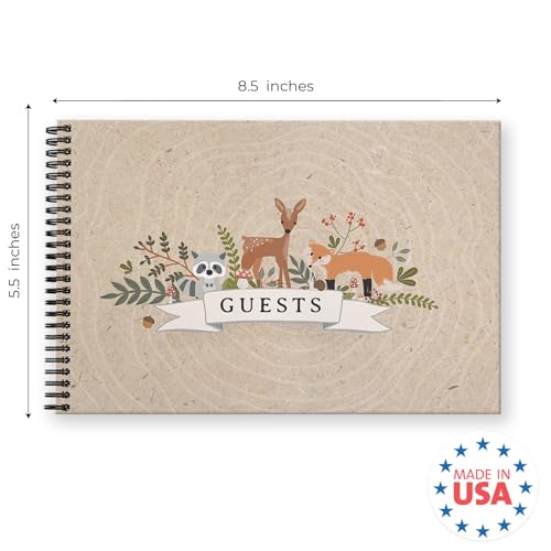 Canopy Street Hardcover Woodland Animals Guestbook / 120 Lined Guest Signature Pages Inside / 5.5" x 8.5" Landscape Lay Flat Forest Gender Neutral Baby Shower Guest Book/Black Metal Spiral Binding - color: Woodland Animals