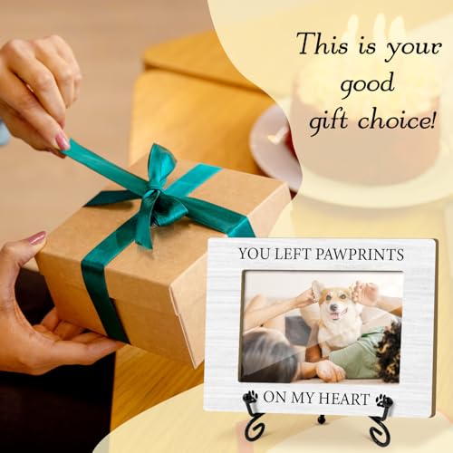 Pet Memorial Frame - You Left Paw Prints On My Heart, 4x6 Wooden Frame with Stand, Pet Memorial Gifts For Loss Of Pet, Home Office Desk Shelf Decorations -49 - style: Leave a mark of love