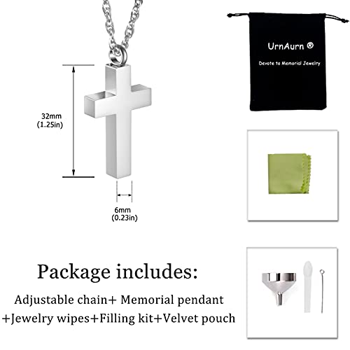 Cremation Cross Necklace for Ashes, Blank Cross Urns Locket Pendant Ashes Holder Stainless Steel Memorial Jewelry - color: Silver