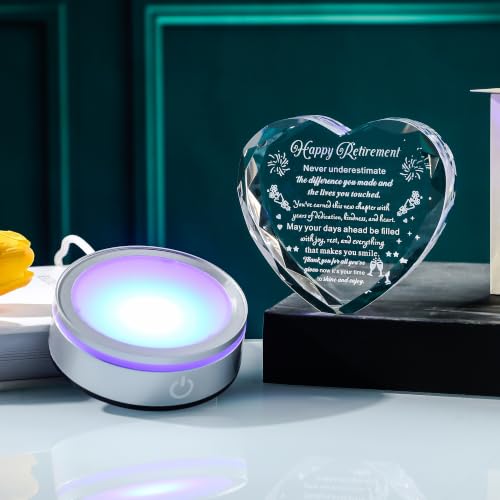 3D Crystal Heart Keepsake Retirement Gifts with LED Light Base - color: Retirement