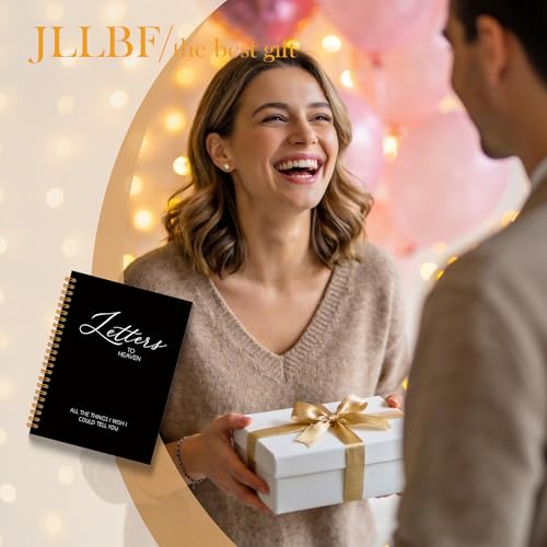 JLLBF Letters to Heaven Notebook Journal 5.5x8.3, Grief Journal for Women, Memorial Sympathy Gifts for Loss of Loved One, Remembrance Bereavement Gifts Spiral Hardcover Notebook - color: Black Letters Heaven