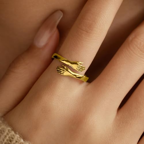 LOVECOM S925 Sterling Silver Hug Rings for Women Teen Girls Mother Daughter - color: Gold-My Heart Hugs You Every Moment, size: US Size 6