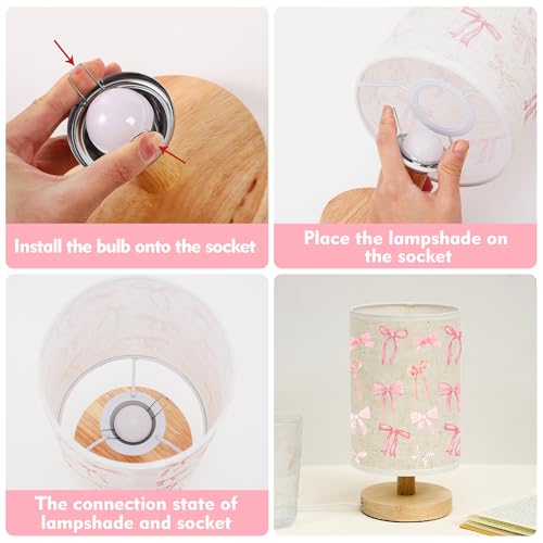 WSYEAR Daughter Gifts Bow Kids Table Lamp for Bedroom Kids Bedside Lamp with Linen Wooden Nightstand Cartoon Nursery Lampshade for Girls Living Room - color: Bow