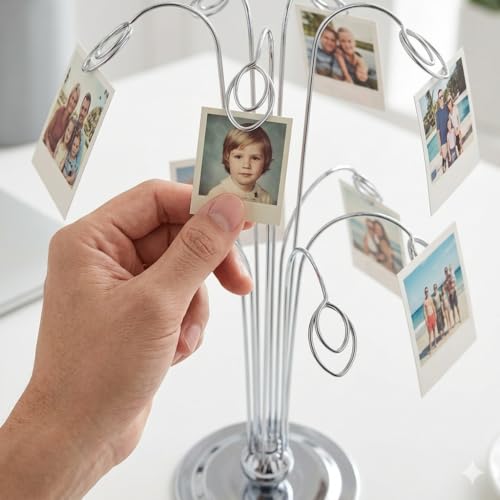 HOHIYA 14" Photo Display Tree with 12 Clips Stainless Steel Stand | Displays photos, cards, notes and memories with 12 clips for home, weddings, offices and seasonal celebrations.