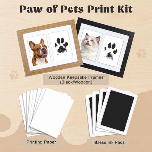 Paw of Dogs Print Kit with Wooden Frame, Dog Nose Print Kit, 2pcs Inkless Ink Pads, 4pcs Imprint Cards, Paw of Pet Print Impression Kit, Dog Cats Footprint Keepsake Gifts - color: wooden