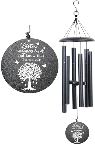 Sympathy Wind Chimes with Engraved Tree of Life, 32" Memorial Wind Chimes for Loss of a Loved One Prime,Memorial/Sympathy/Remembrance Gifts,Wind Chimes for Outside Garden & Home Decor (Black)