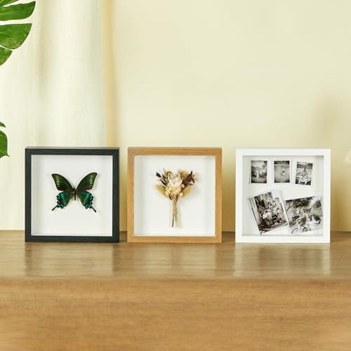8x8 Shadow Box Frame with Thickened Acrylic Panel & Pins - color: Wood Color+foam Back+foam Packaging, size: 8x8