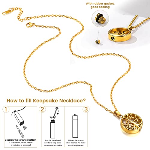 GOLDCHIC JEWELRY Urn Necklaces for Ashes, Stainless Steel Pet/Cross/Birthstone/Tree of Life Personalized Keepsake Memorial Jewelry for Women - color: Family Tree - 18k Gold Plated, style: Personalized Engraving