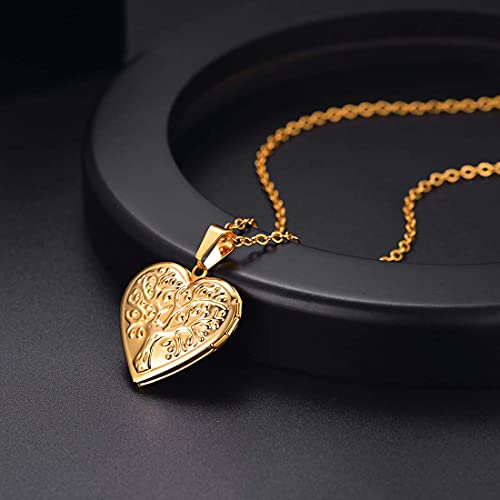 U7 Women Locket Necklace, Heart Photo Lockets Hold Picture, Gift Box Packed - color: 04# Gold(Tree)
