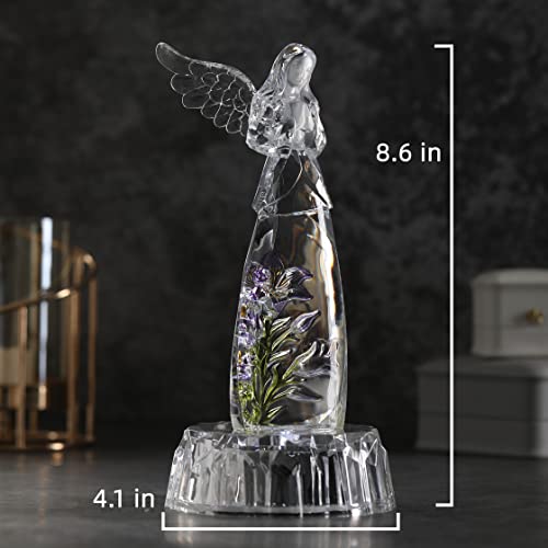 Praying Angel Acrylic Statue 8.6”H LED Lighted Christmas Decor | LED Acrylic Praying Angel Statue Symbol Of Peace Luck Dual Power Night Light Ornament For Holiday Mother’s Day Gifts