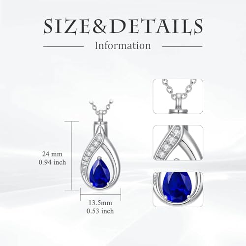 Teardrop Urn Necklace for Ashes Birthstone Keepsake Pendant Cremation Jewelry for Ashes Memorial Jewelry Gifts for Loss of a Loved One for Women - style: Sep-Sapphire