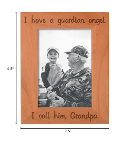 ThisWear Bereavement Grandpa Have Guardian Angel Wood Frame - Portrait 5x7 | Sentimental Photo Frame, Laser Engraved, Holds 5x7 Photo, Grandpa Memorial Frame - size: 5x7 Photo - Portrait