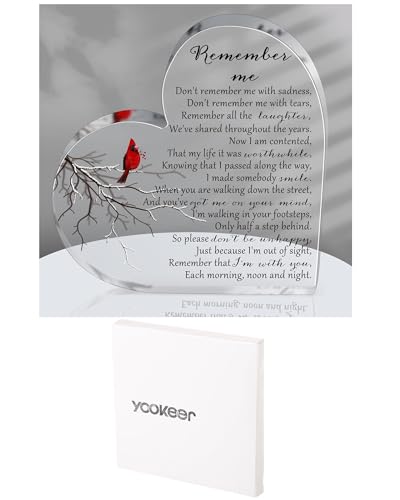 Yookeer Sympathy Gift Acrylic Heart Shape Memorial Bereavement Gifts for Loss of Loved One Red Cardinal Remembrance Condolence Funeral Grief Keepsake for Mom Dad Grandma Friend(Bird Style) - style: Bird Style