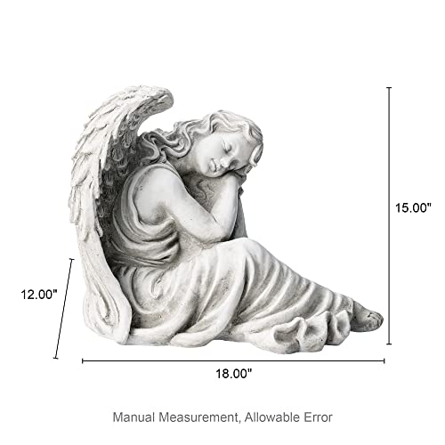 Glitzhome Resting Angel Statue Outdoor Garden Memorail Sculpture, 15in Tall, Cement Gray - style: Resting Angel-B