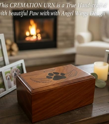 Wooden Urn -Engraved Paw With Angel Wing-Pet Urns For Dogs Ashes-Decorative Wooden Pet Urns For Ashes - Rosewood Cremation Urns For Dogs-Pet Urns For Cats-Wooden Box