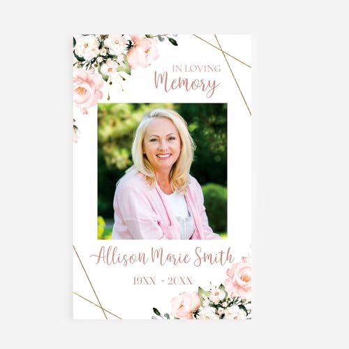 Funeral Memorial Prayer Cards, Pink Floral Blush, Double-Sided, Photo Personalized with Prayer, Poem, Memory Card, Celebration of Life Bereavement Poems, Comfort, Remembrance, Sympathy, Funeral Favors