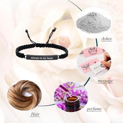 Urn Bracelet for Ashes Cremation Jewelry Braided Rope Adjustable Bangle Stainless Steel Memorial Bracelets Ash Holder Keepsake Jewelry-Always in My Heart - color: 2pcs-Silver/Black