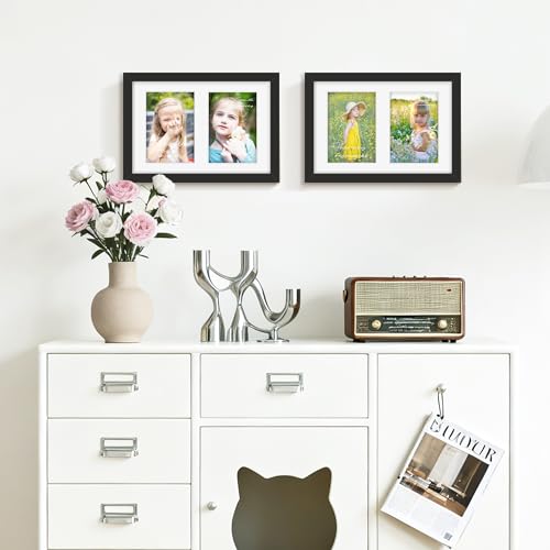 DUENPY 6x9 Double Collage Frame For 2 3.5x5 Photos Black - color: Black, size: 6x9(3.5x5 opening)